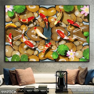 Tranh cá chép và đá cuội in psd Tranh cá chép và đá cuội in psd