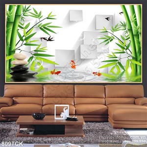 Tranh 3d in uv cá vàng và cây tre đẹp Tranh 3d in uv cá vàng và cây tre đẹp