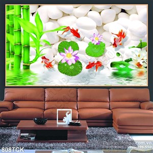 Tranh 3d cá vàng và cây sống đời Tranh 3d cá vàng và cây sống đời