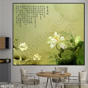 Tranh hoa sen, cá chép thư pháp phong thủy Tranh hoa sen, cá chép thư pháp phong thủy