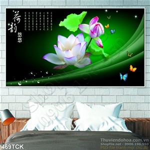 Tranh hoa sen, cá chép thuư pháp phong thủy