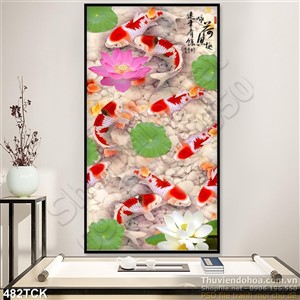 Tranh hoa sen, cá chép quần tụ phong thủy Tranh hoa sen, cá chép quần tụ phong thủy