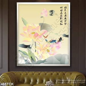 Tranh hoa sen, cá chép thư pháp đẹp Tranh hoa sen, cá chép thư pháp đẹp