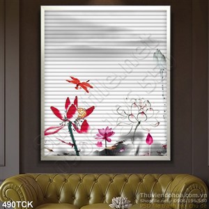 Tranh hoa sen, cá chép thư pháp in gạch Tranh hoa sen, cá chép thư pháp in gạch