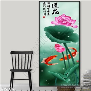 Tranh hoa sen, cá chép thư pháp treo tường Tranh hoa sen, cá chép thư pháp treo tường