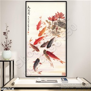 Tranh hoa sen, cá chép màu nước Tranh hoa sen, cá chép màu nước