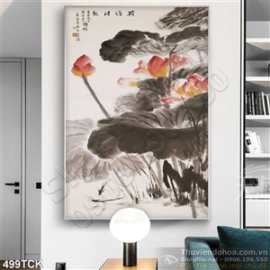 Tranh hoa sen, cá chép thuư pháp độc đáo Tranh hoa sen, cá chép thuư pháp độc đáo