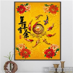 Tranh hoa sen, cá chép quần tụ kim tiền Tranh hoa sen, cá chép quần tụ kim tiền