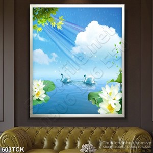 Tranh hoa sen, cá chép và thiên nga Tranh hoa sen, cá chép và thiên nga