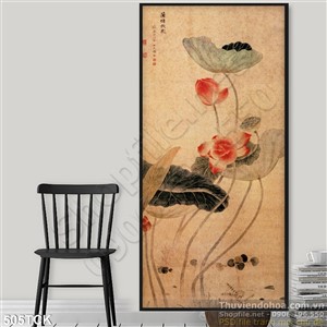 Tranh hoa sen, cá chép thư pháp dán tường Tranh hoa sen, cá chép thư pháp dán tường