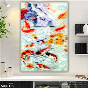 Tranh hoa sen, cá chép in tranh Tranh hoa sen, cá chép in tranh