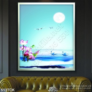 Tranh hoa sen, cá chép và thiên nga Tranh hoa sen, cá chép và thiên nga