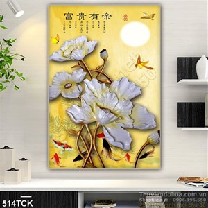 Tranh hoa sen, cá chép kim tiền thư pháp Tranh hoa sen, cá chép kim tiền thư pháp