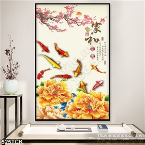 Tranh hoa sen, cá chép thư pháp mùa xuân Tranh hoa sen, cá chép thư pháp mùa xuân