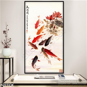Tranh hoa sen, cá chép thư pháp màu nước Tranh hoa sen, cá chép thư pháp màu nước