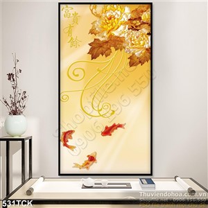 Tranh hoa sen, cá chép kim tiền trang trí Tranh hoa sen, cá chép kim tiền trang trí