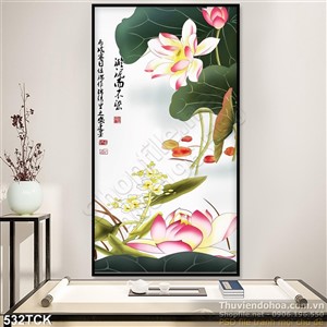 Tranh hoa sen, cá chép thư pháp trang trí Tranh hoa sen, cá chép thư pháp trang trí