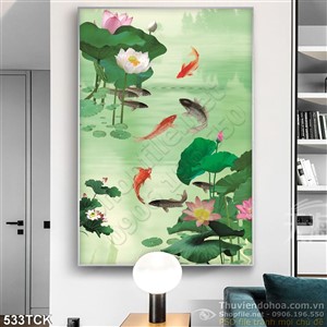 Tranh hoa sen, cá chép phong thủy Tranh hoa sen, cá chép phong thủy