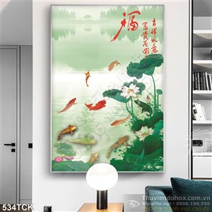 Tranh hoa sen, cá chép trang trí nghệ thuật Tranh hoa sen, cá chép trang trí nghệ thuật