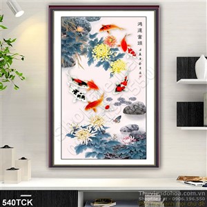Tranh hoa sen, cá chép phong thủy treo tường Tranh hoa sen, cá chép phong thủy treo tường