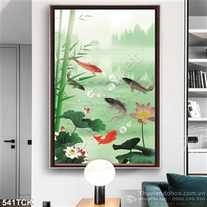 Tranh hoa sen, cá chép treo tường trang trí Tranh hoa sen, cá chép treo tường trang trí