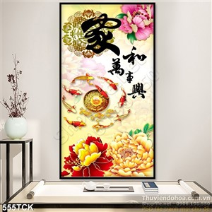 Tranh hoa sen, cá chép quần tụ kim tiền Tranh hoa sen, cá chép quần tụ kim tiền