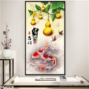 Tranh hoa sen, cá chép thư pháp kim tiền Tranh hoa sen, cá chép thư pháp kim tiền