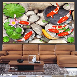 Tranh hoa sen, cá chép in gạch độc đáo Tranh hoa sen, cá chép in gạch độc đáo