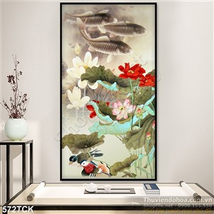 Tranh cá chép và vịt trời in uv Tranh cá chép và vịt trời in uv