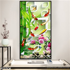 Tranh cá chép khổ dọc 3d file psd Tranh cá chép khổ dọc 3d file psd