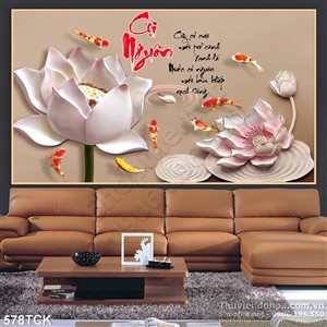 Tranh cá chép và bông hoa sen đá Tranh cá chép và bông hoa sen đá