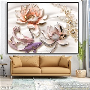 Tranh cá  và hoa sen bằng ngọc đẹp 3d Tranh cá  và hoa sen bằng ngọc đẹp 3d