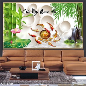 Tranh cá chép bơi quay hòn ngọc đẹp Tranh cá chép bơi quay hòn ngọc đẹp