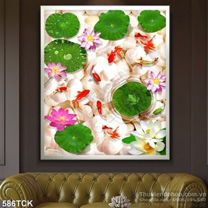 Tranh cá vàng và sỏi trắng in uv Tranh cá vàng và sỏi trắng in uv