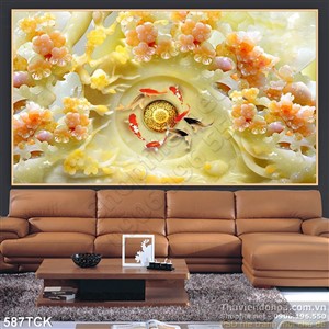 Tranh cá chép giả ngọc ấn tượng 3d Tranh cá chép giả ngọc ấn tượng 3d