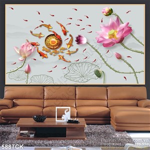 Tranh cá chép quy tụ bên đóa hoa sen in uv psd Tranh cá chép quy tụ bên đóa hoa sen in uv psd