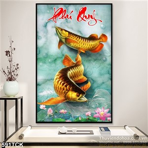 Tranh cá rồng phú quý in uv chất lượng cao Tranh cá rồng phú quý in uv chất lượng cao