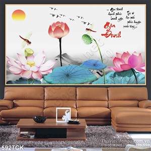 Tranh hoa sen vẽ chữ thư pháp nghệ thuật 3d Tranh hoa sen vẽ chữ thư pháp nghệ thuật 3d