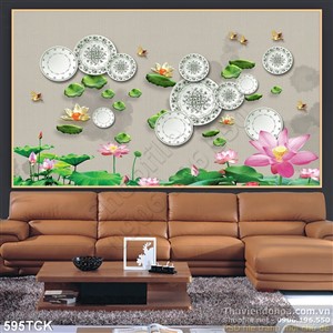Tranh cá chép ghép với hoa sen độc đáo wall Tranh cá chép ghép với hoa sen độc đáo wall
