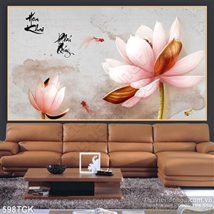 Tranh hoa sen phú quý tinh tế 3d Tranh hoa sen phú quý tinh tế 3d