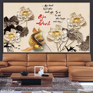 Tranh cá rồng và đóa hoa sen giả ngọc cho cầu bình an 3d Tranh cá rồng và đóa hoa sen giả ngọc cho cầu bình an 3d