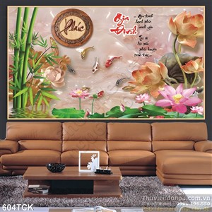 Tranh cá chép giả ngọc và cây tre 3d Tranh cá chép giả ngọc và cây tre 3d