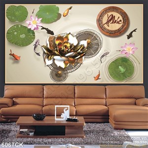 Tranh bông sen bằng vàng in uv Tranh bông sen bằng vàng in uv