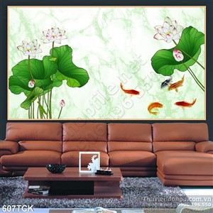 Tranh cá chép và cây hoa sen nhẹ nhàng in uv Tranh cá chép và cây hoa sen nhẹ nhàng in uv