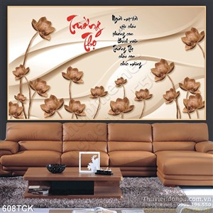 Tranh hoa sen bằng gỗ tinh tế và chữ thư pháp trường thọ 3d Tranh hoa sen bằng gỗ tinh tế và chữ thư pháp trường thọ 3d