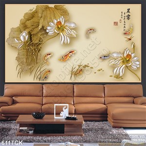 Tranh  bông hoa sen vẽ tay độc lạ 3d Tranh  bông hoa sen vẽ tay độc lạ 3d