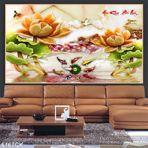 Tranh cá chép và viên ngọc quý giả ngọc in 3d Tranh cá chép và viên ngọc quý giả ngọc in 3d