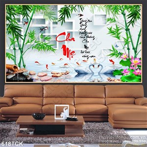 Tranh cá chép 3d và đôi thiên nga Tranh cá chép 3d và đôi thiên nga