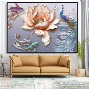 Tranh phù điều hoa mẫu đơn và chim công nghệ thuật 3d Tranh phù điều hoa mẫu đơn và chim công nghệ thuật 3d