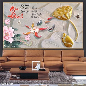 Tranh cá chép gia đinh đoàn tụ nghệ thuật Tranh cá chép gia đinh đoàn tụ nghệ thuật